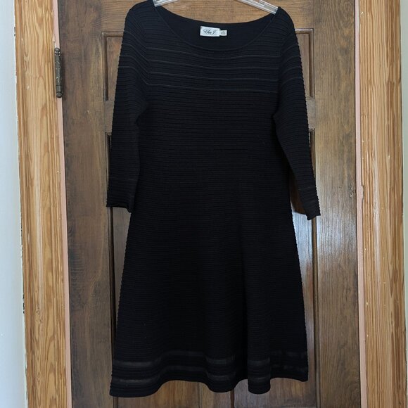 Eliza J Black Dress with 3/4 sleeve Size Large - Picture 1 of 13